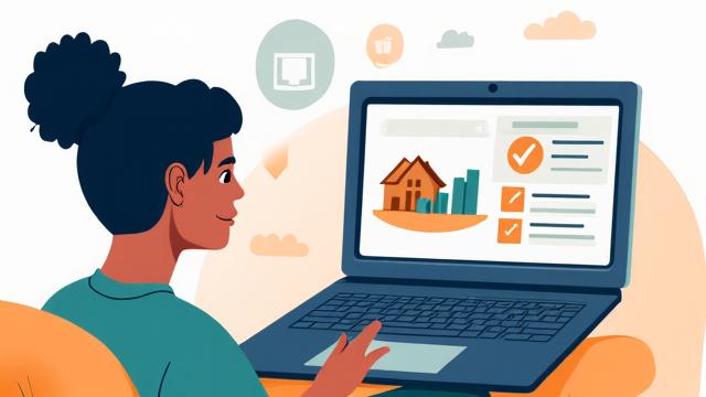 Illustration of a person attending an online webinar about mortgages