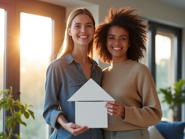 Happy couple celebrating inside their new home with a mortgage document in hand