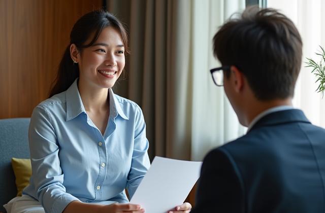 Diverse couple empathetically discussing documents with a financial advisor in a bright, modern office