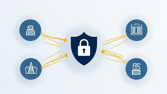 Icons representing secure data sharing with trusted partners like underwriters, credit bureaus, and regulatory agencies.