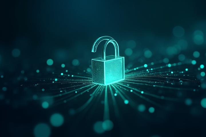 A prominent digital padlock icon integrated with network lines, symbolizing robust digital data security and encryption.